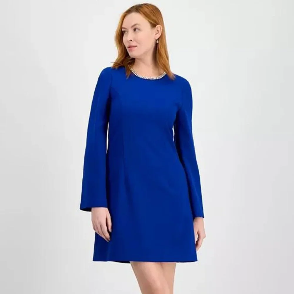 Tahari Cobalt Blue Rhinestone Trim Shift Dress - Size 12 - NWT - Picture 1 of 5